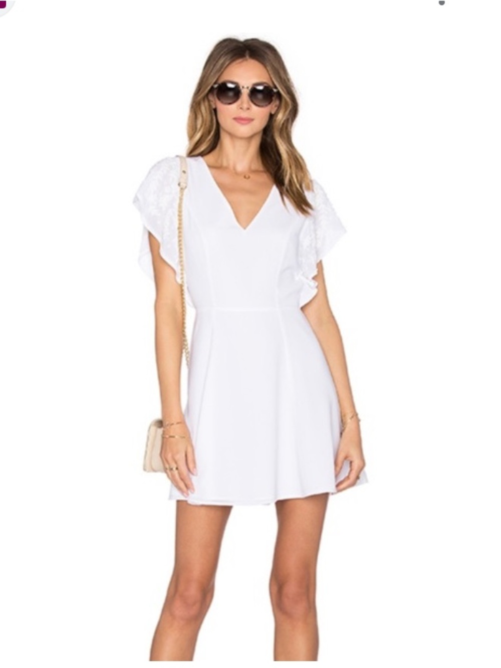 Lovers + Friends White V-Neck Flutter Sleeve Mini Dress